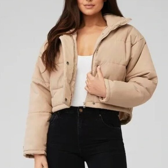 The Fifth Label Womens Beige Puffer Jacket High Collar & Snap Closures Medium - Picture 2 of 11